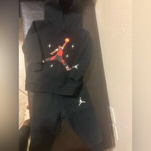 Jordan Kids Black Sweatpants & Hoodie Set with Red Graphic